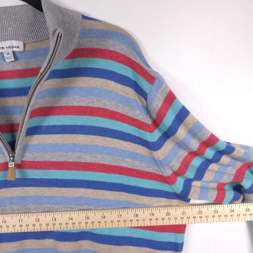 PETER MILLAR SILK CASHMERE PIMA COTTON‎ Size M Striped 1/4 Zip Pullover Sweater